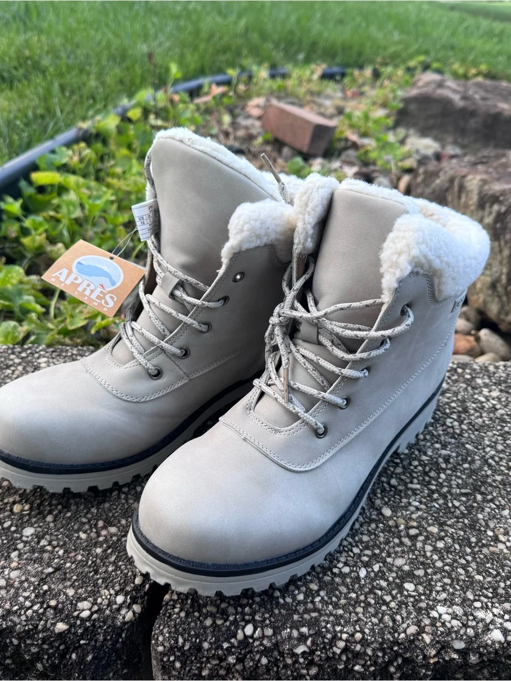Faux-Shearling Lace-Up Winter Boots - Light Gray